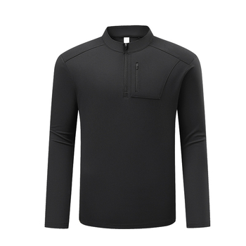 Unisex garu piedurkņu T-krekls ar pusatzipu un stāvošu kaklu, poliestera/elastāna maisījums