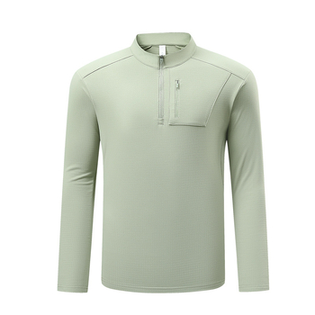 Unisex garu piedurkņu T-krekls ar pusatzipu un stāvošu kaklu, poliestera/elastāna maisījums