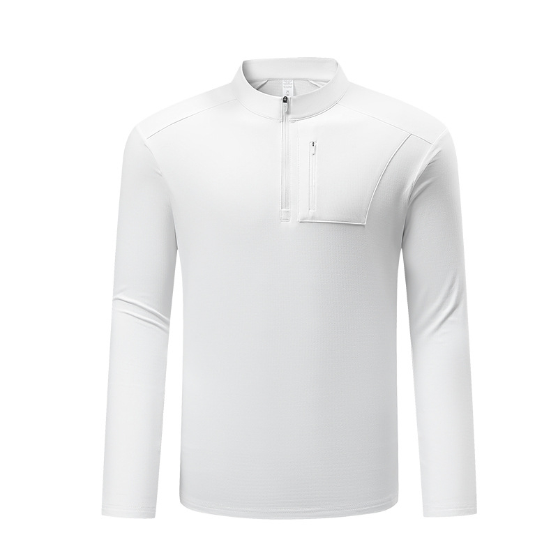 Unisex garu piedurkņu T-krekls ar pusatzipu un stāvošu kaklu, poliestera/elastāna maisījums