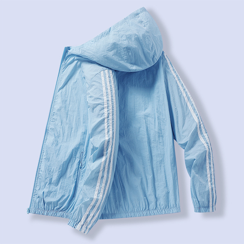 Muška jakna s kapuljom za UV zaštitu, lagana i prozračna, Ice Silk tkanina, glavna tkanina Nylon 100%, prednji zatvarač