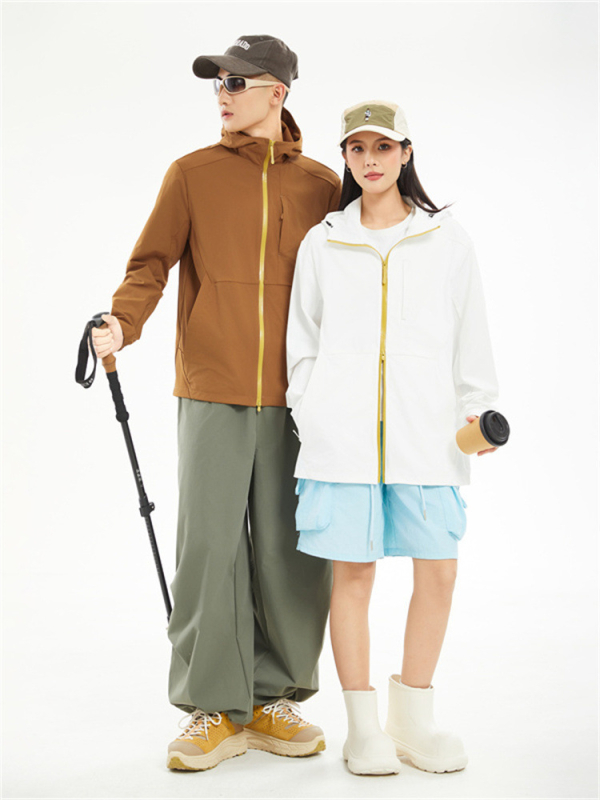 Uniszex kültéri szélvédő dzseki UPF50+, gyorsan száradó, légáteresztő, könnyű, anyag 88% nylon, 12% spandex, kapucnival