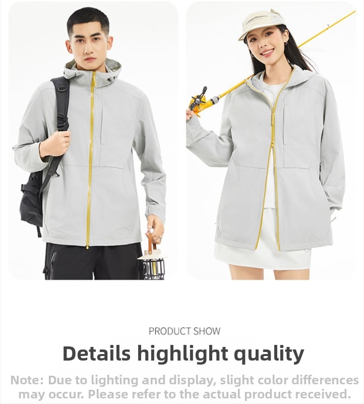 Uniszex kültéri szélvédő dzseki UPF50+, gyorsan száradó, légáteresztő, könnyű, anyag 88% nylon, 12% spandex, kapucnival