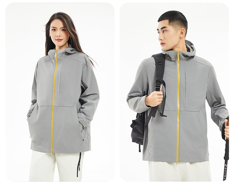 Uniszex kültéri szélvédő dzseki UPF50+, gyorsan száradó, légáteresztő, könnyű, anyag 88% nylon, 12% spandex, kapucnival