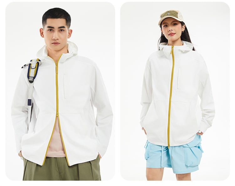 Uniszex kültéri szélvédő dzseki UPF50+, gyorsan száradó, légáteresztő, könnyű, anyag 88% nylon, 12% spandex, kapucnival