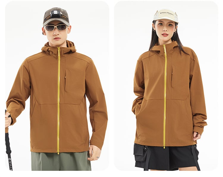 Uniszex kültéri szélvédő dzseki UPF50+, gyorsan száradó, légáteresztő, könnyű, anyag 88% nylon, 12% spandex, kapucnival