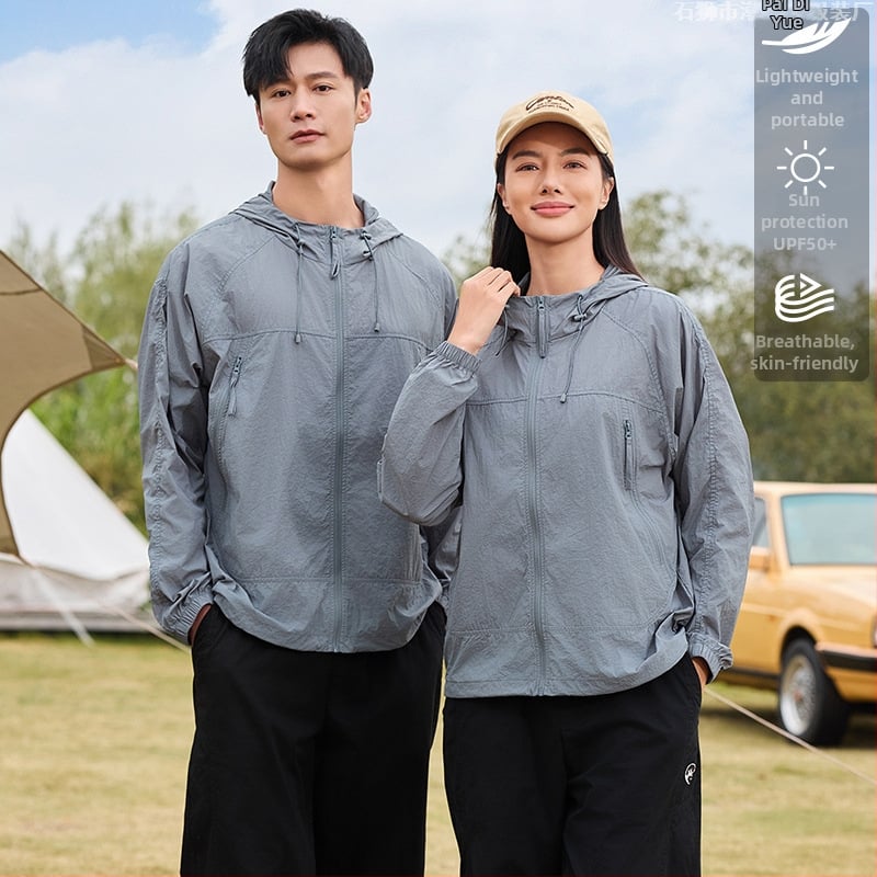 Uniszex külső széldzseki, könnyű és lélegző, nylon, UPF50+ UV védelem, kapucnival, gyorsan száradó