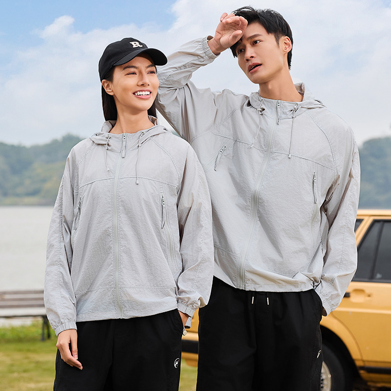 Uniszex külső széldzseki, könnyű és lélegző, nylon, UPF50+ UV védelem, kapucnival, gyorsan száradó