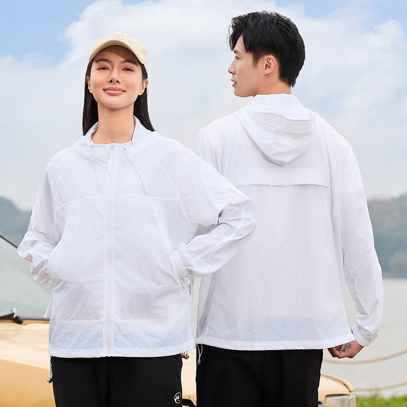Uniszex külső széldzseki, könnyű és lélegző, nylon, UPF50+ UV védelem, kapucnival, gyorsan száradó
