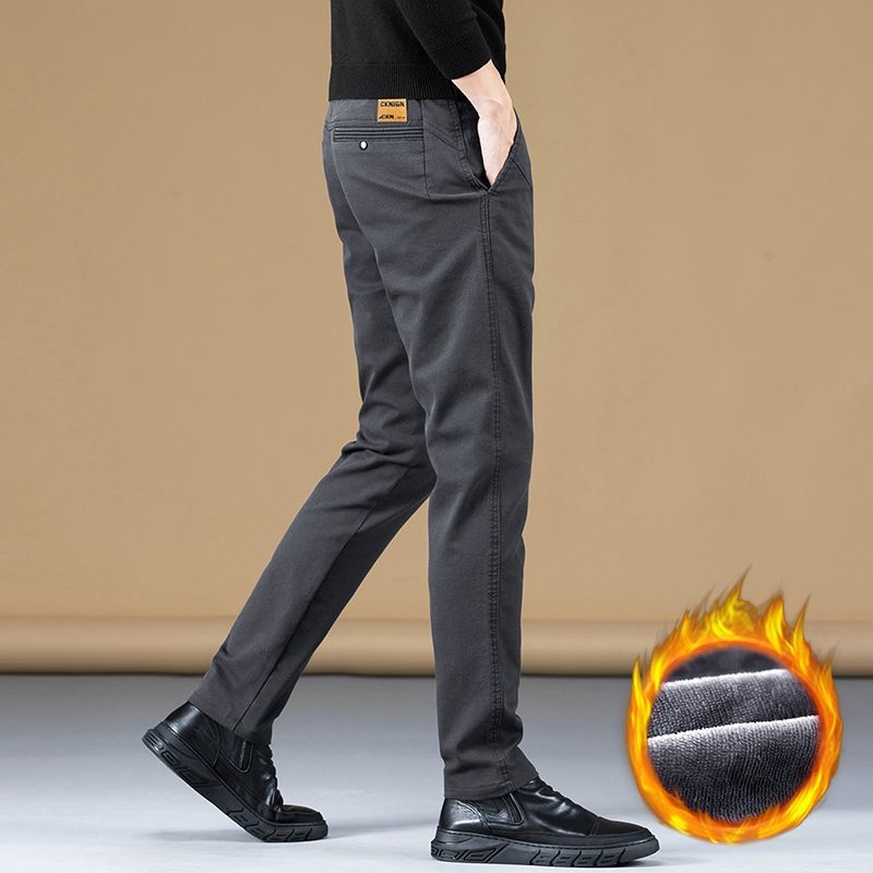 Muške casual hlače s flisom iznutra, ravnog kroja, slim-fit, elastične, tople, radni stil, jesen-zima 2025.