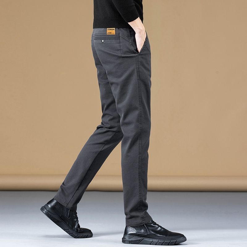 Muške casual hlače s flisom iznutra, ravnog kroja, slim-fit, elastične, tople, radni stil, jesen-zima 2025.