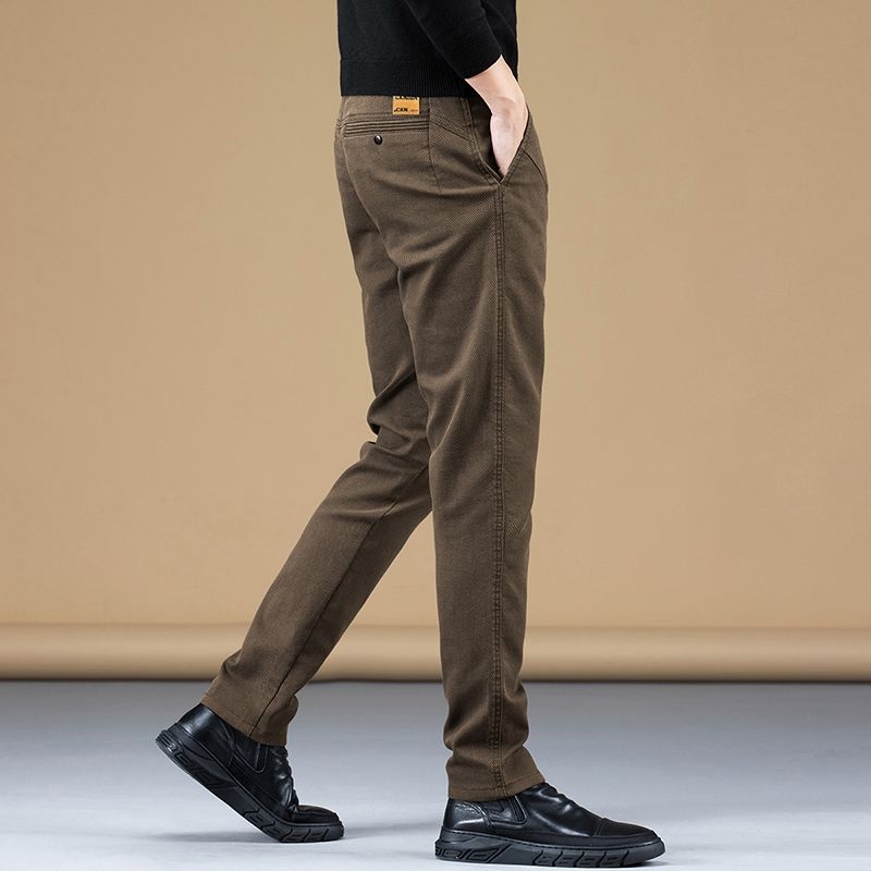 Muške casual hlače s flisom iznutra, ravnog kroja, slim-fit, elastične, tople, radni stil, jesen-zima 2025.