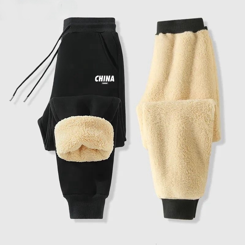 Muške casual hlače s debelim fleeceom za zimu, opuštena kroj, korejski stil, plus veličina