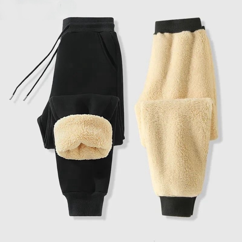 Muške casual hlače s debelim fleeceom za zimu, opuštena kroj, korejski stil, plus veličina