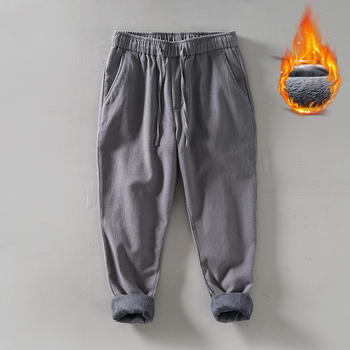 Muške hlače od ramije, ravnog kroja, retro stil, s fleece podstavom, srednji pojas, kopčanje šnira