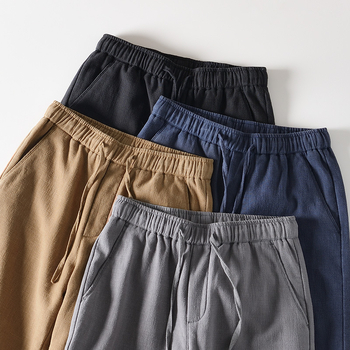 Muške hlače od ramije, ravnog kroja, retro stil, s fleece podstavom, srednji pojas, kopčanje šnira