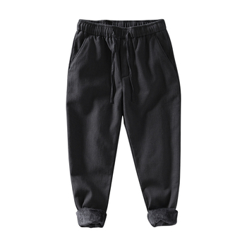 Muške hlače od ramije, ravnog kroja, retro stil, s fleece podstavom, srednji pojas, kopčanje šnira