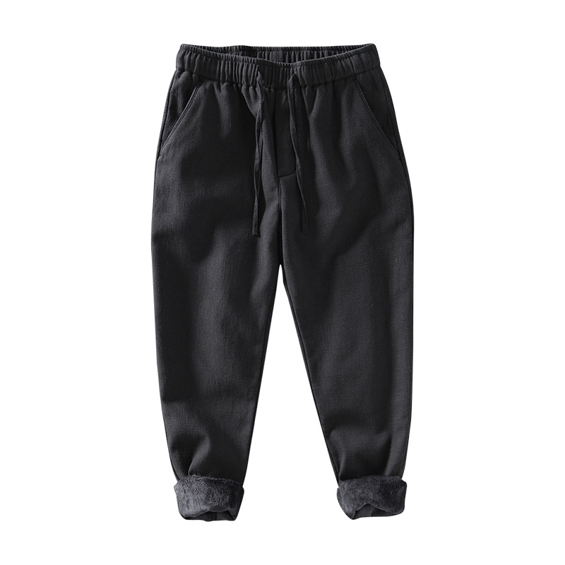 Muške hlače od ramije, ravnog kroja, retro stil, s fleece podstavom, srednji pojas, kopčanje šnira