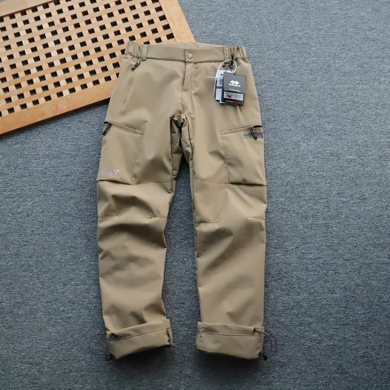 Muške hlače s fleece podstavom, vjetro i vodonepropusne, ravnog kroja, srednji pojas, poliester, mikroelastičnost, s podesivim manžetama na nogavicama