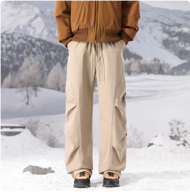 NASA muške ski hlače s fleece podstavom, zima 2025, debele radničke hlače u stilu padobranca, ravni kroj, casual