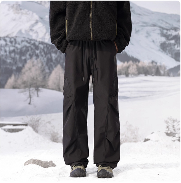 NASA muške ski hlače s fleece podstavom, zima 2025, debele radničke hlače u stilu padobranca, ravni kroj, casual