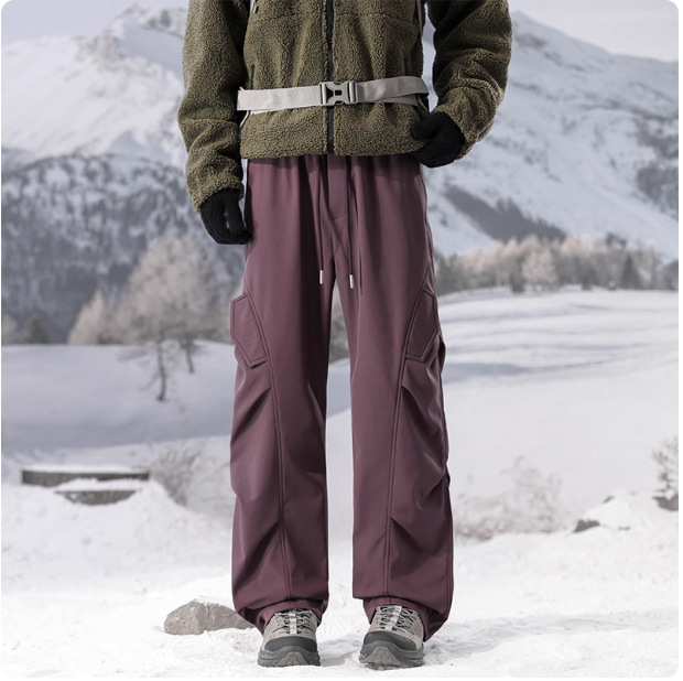 NASA muške ski hlače s fleece podstavom, zima 2025, debele radničke hlače u stilu padobranca, ravni kroj, casual