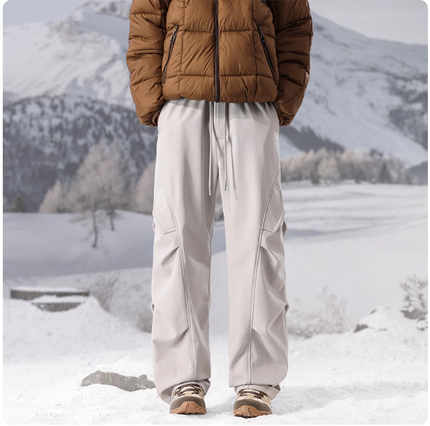 NASA muške ski hlače s fleece podstavom, zima 2025, debele radničke hlače u stilu padobranca, ravni kroj, casual