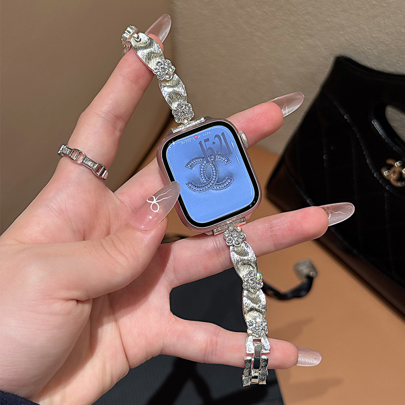 Premium svileni kaiš s kristalima cvijeća za Apple Watch S10 seriju, iWatch98765SE