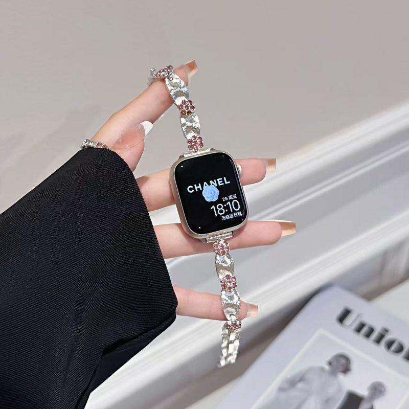 Premium svileni kaiš s kristalima cvijeća za Apple Watch S10 seriju, iWatch98765SE