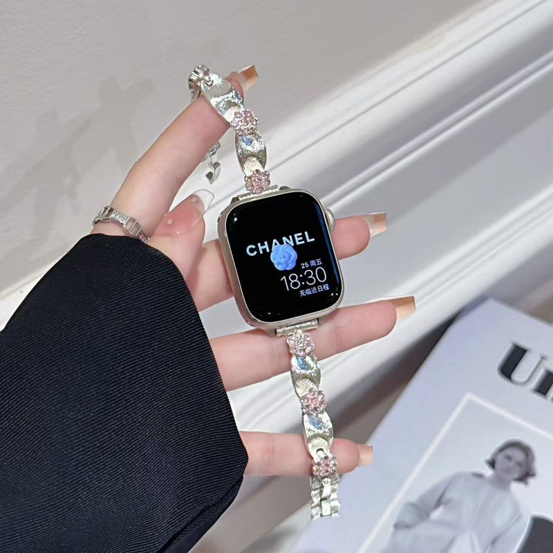 Premium svileni kaiš s kristalima cvijeća za Apple Watch S10 seriju, iWatch98765SE