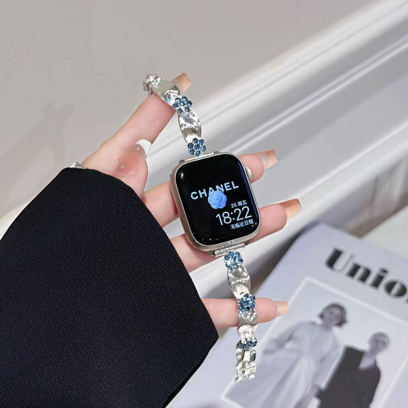 Premium svileni kaiš s kristalima cvijeća za Apple Watch S10 seriju, iWatch98765SE