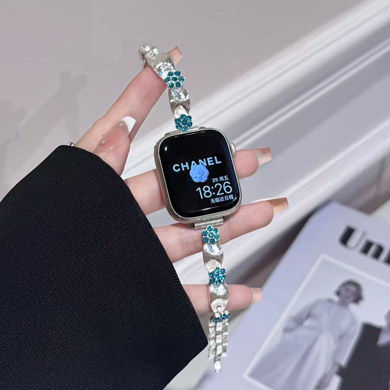 Premium svileni kaiš s kristalima cvijeća za Apple Watch S10 seriju, iWatch98765SE