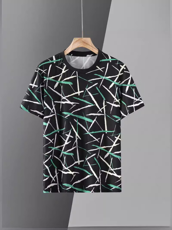 Vīriešu Ice Silk komplekts: T‑kreklu ar īsajiem piedurknēm + piecu kvartālu šorti, brīvs griezums (Vasara 2024, acetāta šķiedra, Ice silk beads, Zīmols Yudu jiajun)