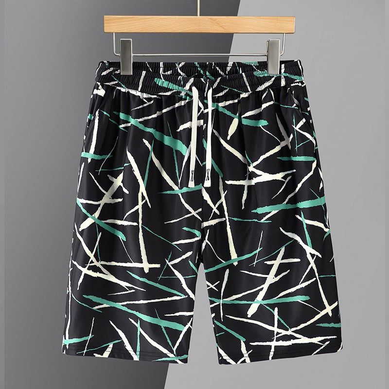 Vīriešu Ice Silk komplekts: T‑kreklu ar īsajiem piedurknēm + piecu kvartālu šorti, brīvs griezums (Vasara 2024, acetāta šķiedra, Ice silk beads, Zīmols Yudu jiajun)