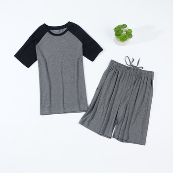 Vīriešu modalā mājas apģērbu komplekts ar īsām piedurknēm un šortiem, vienkāršs ikdienas stils, 90-95% modal, apļveida kakla forma, bieza auduma 201-250 g/m2