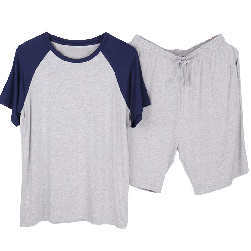 Vīriešu modalā mājas apģērbu komplekts ar īsām piedurknēm un šortiem, vienkāršs ikdienas stils, 90-95% modal, apļveida kakla forma, bieza auduma 201-250 g/m2