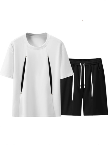 Vīriešu divdaļīgs komplekts: īsās piedurknes T-krekls un šorti, poliesters, ātri žūst