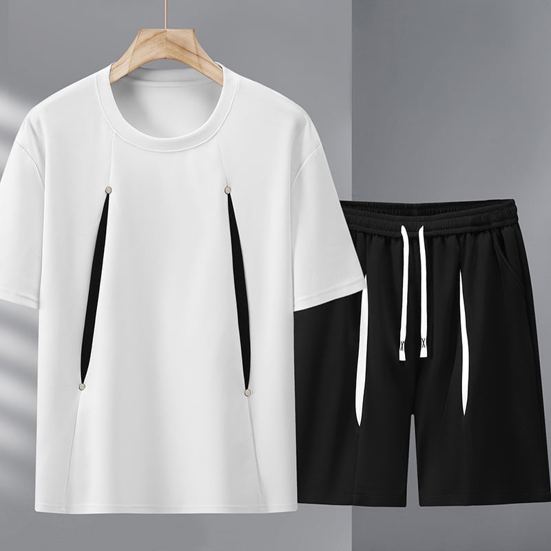 Vīriešu divdaļīgs komplekts: īsās piedurknes T-krekls un šorti, poliesters, ātri žūst