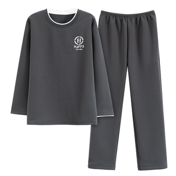 Vīriešu kokvilnas pidžamu komplekts ar apaļu kakla izgriezumu, garām piedurknēm, īpaši bieza auduma rudens-ziemas sezonai, minimalistisks komfortabls ikdienas stils, mājas vai ārējai lietošanai