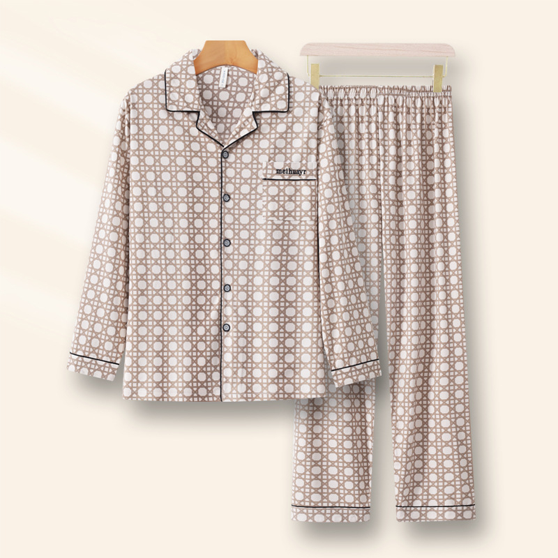 Vīriešu pidžāmu komplekts – kardigāna stils, garas piedurknes, imitācijas kokvilnas izskats, 100% poliesters, vidēja biezuma