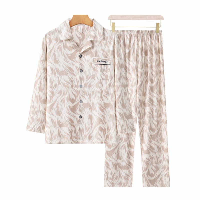 Vīriešu pidžāmu komplekts – kardigāna stils, garas piedurknes, imitācijas kokvilnas izskats, 100% poliesters, vidēja biezuma