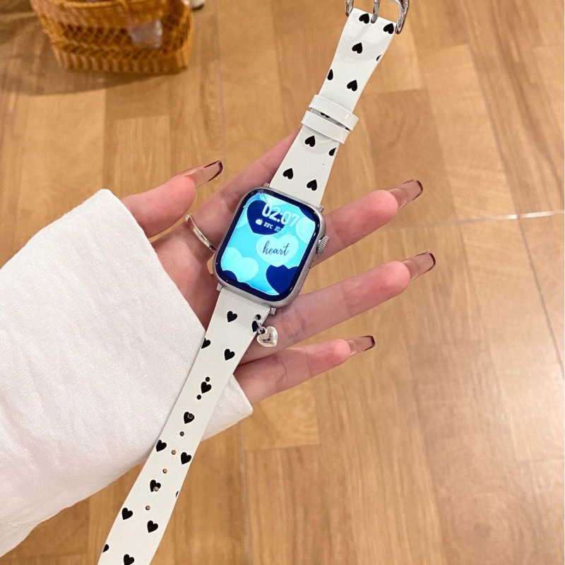 Μενταγιόν καρδιάς για λουράκι Apple Watch, δερμάτινο, μοντέρνο στυλ, κλειδαριά με καρφί, προσαρμοσμένες διαστάσεις διεπαφής