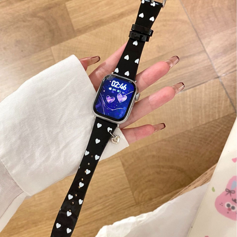 Μενταγιόν καρδιάς για λουράκι Apple Watch, δερμάτινο, μοντέρνο στυλ, κλειδαριά με καρφί, προσαρμοσμένες διαστάσεις διεπαφής