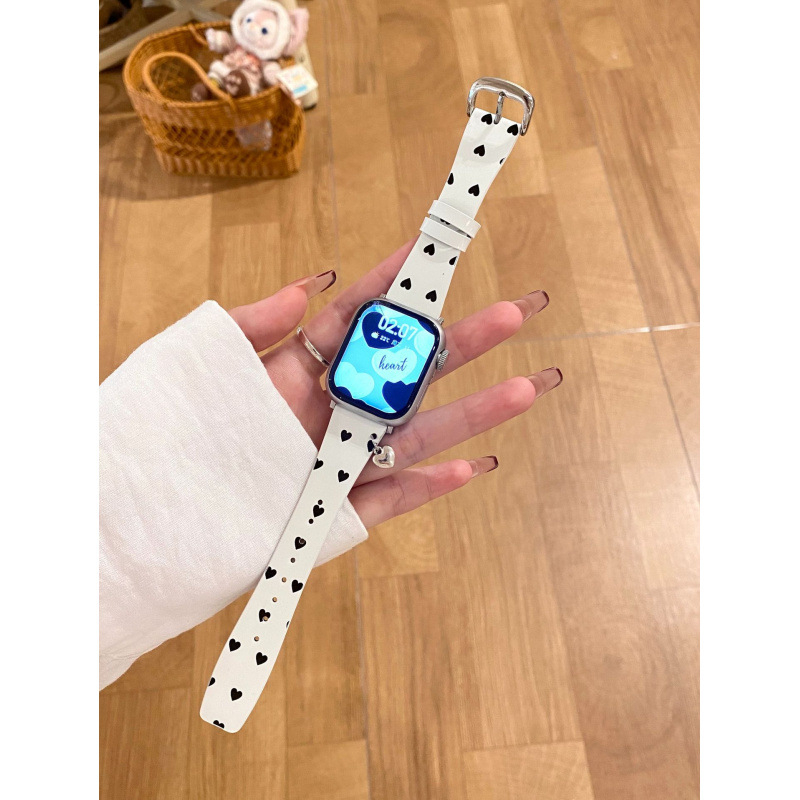 Μενταγιόν καρδιάς για λουράκι Apple Watch, δερμάτινο, μοντέρνο στυλ, κλειδαριά με καρφί, προσαρμοσμένες διαστάσεις διεπαφής