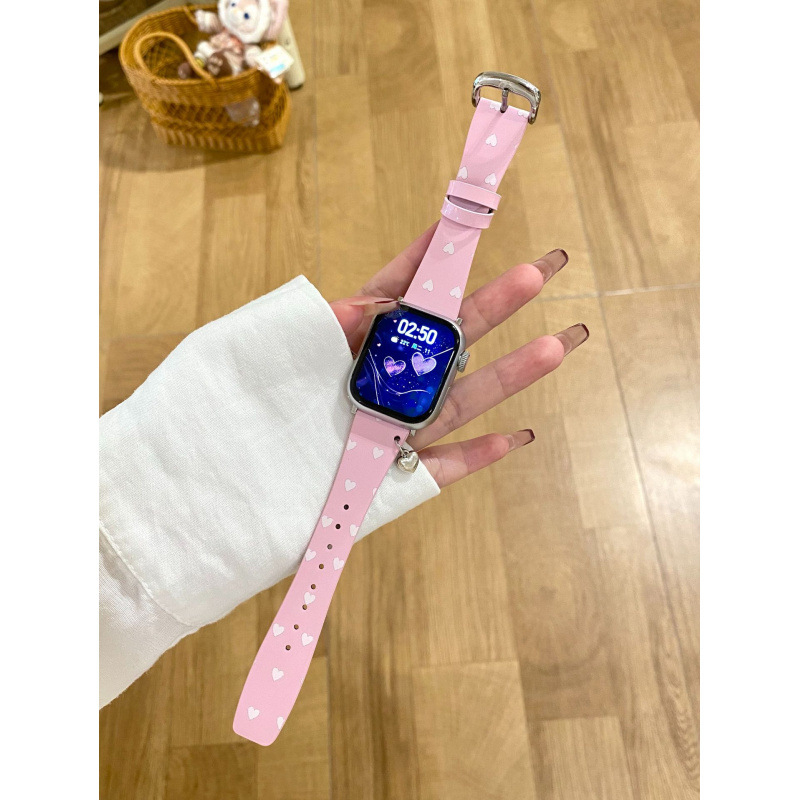 Μενταγιόν καρδιάς για λουράκι Apple Watch, δερμάτινο, μοντέρνο στυλ, κλειδαριά με καρφί, προσαρμοσμένες διαστάσεις διεπαφής