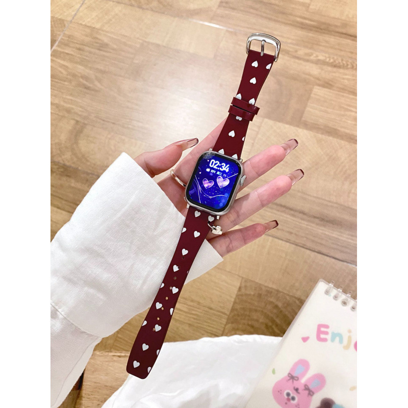 Μενταγιόν καρδιάς για λουράκι Apple Watch, δερμάτινο, μοντέρνο στυλ, κλειδαριά με καρφί, προσαρμοσμένες διαστάσεις διεπαφής