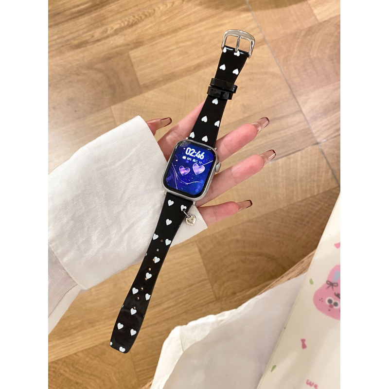 Μενταγιόν καρδιάς για λουράκι Apple Watch, δερμάτινο, μοντέρνο στυλ, κλειδαριά με καρφί, προσαρμοσμένες διαστάσεις διεπαφής