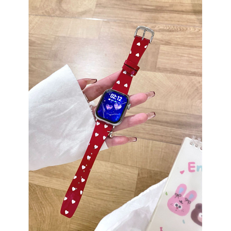 Μενταγιόν καρδιάς για λουράκι Apple Watch, δερμάτινο, μοντέρνο στυλ, κλειδαριά με καρφί, προσαρμοσμένες διαστάσεις διεπαφής