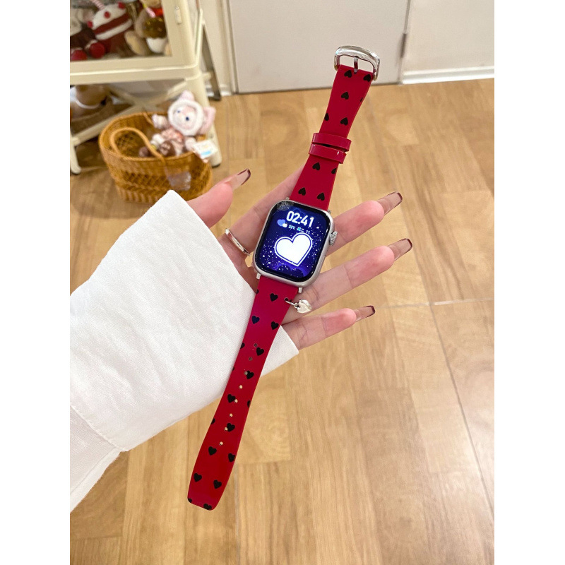 Μενταγιόν καρδιάς για λουράκι Apple Watch, δερμάτινο, μοντέρνο στυλ, κλειδαριά με καρφί, προσαρμοσμένες διαστάσεις διεπαφής