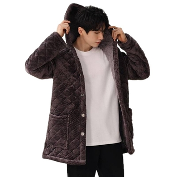 Ανδρικό εργασιακό μπουφάν με κουκούλα, από ύφασμα λινό-μίγμα, μακριά μανίκια, τσέπες τύπου patch, κλείσιμο με κουμπιά σε μία σειρά