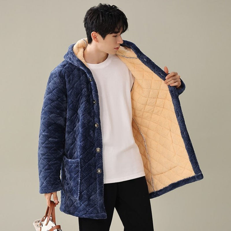 Ανδρικό εργασιακό μπουφάν με κουκούλα, από ύφασμα λινό-μίγμα, μακριά μανίκια, τσέπες τύπου patch, κλείσιμο με κουμπιά σε μία σειρά